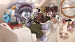  absurd_res afternoon anthro asiri_gavil beverage_can cellphone cupcake deer duo exited female fluffy fluffy_ears fluffy_tail food friends hair headphones hi_res isa_sturmi living_room long_hair makeup mammal mephitid phone red_hair short_stack skunk steam_deck tail toony turkojar 