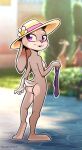  anthro butt clothing disney female flower_in_hat hat headgear headwear hi_res judy_hopps lagomorph leporid mammal necktie nude rabbit rogone2 solo zootopia 