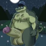  absurd_res alligator alligatorid animal_humanoid anthro big_penis crocodilian forest genitals hi_res huge_penis humanoid lake male moon musclegut night penis plant possbooty reptile reptile_humanoid scalie scalie_humanoid slightly_chubby solo tree 