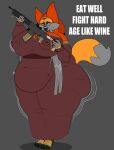  2023 absurd_res age_difference anthro artist_name big_breasts big_butt breasts butt canid canine clothing colored curvy_figure digital_drawing_(artwork) digital_media_(artwork) ear_piercing english_text eyewear female flat_colors fox fur glasses greektrebuchet grey_body grey_fur gun hair hi_res hood huge_breasts huge_butt huge_hips huge_thighs lips long_hair mammal mature_female nails nipple_piercing nipples older_female orange_body orange_fur overweight overweight_female piercing priest puffy_nipples ranged_weapon robe sirius_petrikov solo tail text thick_lips thick_thighs veil voluptuous weapon 