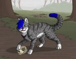  2012 aliasing ambiguous_gender black_whiskers blue_body blue_eyes blue_fur blue_hair blue_tail_tip bluekyokitty bone cat_skull cel_shading claws day detailed_background digital_drawing_(artwork) digital_media_(artwork) digitigrade domestic_cat felid feline felis feral feral_with_hair fog full-length_portrait fur grass grey_body grey_fur hair hair_over_eye mammal narrowed_eyes one_eye_obstructed open_mouth outside paws pink_nose pink_tongue plant portrait sebdoggo shaded shrub skull solo standing tabby_cat tail teeth tongue tree whiskers white_body white_claws white_fur white_inner_ear 