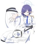  aoi_(blue_archive) arona&#039;s_sensei_doodle_(blue_archive) ass_grab belt blue_archive blue_hair blue_necktie collared_shirt gloves halo high-waist_skirt highres necktie pointy_ears projectorzero sensei_(blue_archive) shirt short_hair skirt white_gloves 