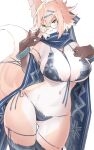  2023 5_fingers anthro big_breasts bikini blush breasts canid canine claws cleavage clothed clothing digital_media_(artwork) eyewear female female_anthro finger_claws fingers fox fox_shadow_puppet fur gesture glasses hair hi_res huluba kemono looking_at_viewer mammal round_glasses solo swimwear tail 