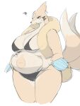  3:4 anthro baburusushi bikini biped blue_body clothing female floatzel fur generation_4_pokemon hi_res navel nintendo orange_body orange_fur pokemon pokemon_(species) simple_background slightly_chubby solo swimwear white_background 