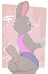  2023 ambiguous_gender anthro big_butt bonnie_hopps butt butt_grab clothed clothing dialogue disney duo english_text female female/ambiguous fur grey_body grey_fur hand_on_butt hi_res huge_butt lagomorph leporid mammal mature_anthro mature_female multicolored_body multicolored_fur purple_eyes rabbit simple_background text two_tone_body two_tone_fur usnarbit zootopia 