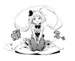  1girl :d =3 ankle_socks arm_support blunt_bangs blush bob_cut bobby_socks bow bowtie collared_shirt cushion dated dot_nose dress_shirt frilled_skirt frilled_socks frills full_body greyscale hair_bow hairband halftone hands_on_lap happy hitodama konpaku_youmu konpaku_youmu_(ghost) looking_at_viewer monochrome motion_lines no_shoes open_mouth own_hands_together puffy_short_sleeves puffy_sleeves round_teeth shirt short_hair short_sleeves signature simple_background sitting skirt skirt_set smile socks solo sound_effects straight-on tanasuke tassel teeth touhou upper_teeth_only v_arms vest wariza white_background wing_collar zabuton 