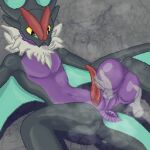  anthro anus athletic balls balls_on_tail bat big_balls bodily_fluids butt digital_media_(artwork) disembodied_hand generation_6_pokemon genitals ghost_hands grey_body hand_on_balls iv lifting_balls looking_at_genitalia lying male mammal neck_tuft nintendo noivern noodlybat_(artist) on_back penis pixel_(artwork) pokemon pokemon_(species) presenting puffy_anus purple_body saggy_balls simple_background slim small_waist solo spread_legs spreading steam sweat sweaty_butt tapering_penis tuft wings 