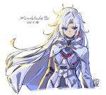 1girl a_(xenoblade) armor blue_eyes cape closed_mouth collared_cape earrings expressionless hair_between_eyes hair_intakes jewelry long_hair looking_at_viewer messy_hair saitou_masatsugu simple_background single_earring solo very_long_hair xenoblade_chronicles_(series) xenoblade_chronicles_3 xenoblade_chronicles_3:_future_redeemed 