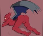  anus ass_up balls butt claws demon digital_media_(artwork) feet firebrand gargoyle genitals hi_res humanoid lying male membrane_(anatomy) membranous_wings on_front presenting presenting_hindquarters red_arremer red_body smile smirk solo spinal22 wings 