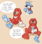  anthro balls blueballs clothing clothing_transformation dialogue duo footwear genitals hi_res knuckles_the_echidna male male/male masturbation penis sega sock_on_penis sock_transformation socks sonic_the_hedgehog_(series) speech_bubble transformation 