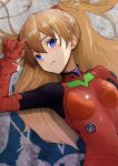  1girl blue_eyes bodysuit breasts brown_hair evangelion:_3.0+1.0_thrice_upon_a_time highres interface_headset long_hair looking_at_viewer neon_genesis_evangelion plugsuit rebuild_of_evangelion red_bodysuit sasasa_r_23 solo souryuu_asuka_langley 