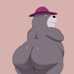  2023 absurd_res anthro bear belly big_belly big_butt black_nose brown_body butt clothing colossalstars hat headgear headwear hi_res male mammal overweight overweight_male sargento_caricias simple_background solo unicorn_wars 