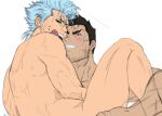  2boys aizenhower bara black_hair bleach blue_hair blush clenched_teeth completely_nude grimmjow_jaegerjaquez implied_anal implied_sex kurosaki_isshin looking_at_another male_focus mature_male multiple_boys muscular muscular_male nude seductive_smile short_hair smile teeth tongue tongue_out yaoi 