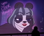  2023 absurd_res anthro bear bedroom_eyes blade_runner_2049 female giant_panda hand_on_face hi_res lipstick macro makeup mammal meme morbidly_obese morbidly_obese_female narrowed_eyes nicole_alana obese obese_female overweight overweight_female puhba seductive solo 