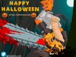  absurd_res chainsaw digital_media_(artwork) female feral fur furry gambia gambito234 halloween_2023 hi_res power_tool pubes solo tools with 