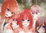  &gt;:) 5girls @_@ aroused assertive_female bath blue_eyes blunt_bangs blurry blurry_background blush breasts brown_hair cleavage closed_mouth collarbone commentary completely_nude double-parted_bangs embarrassed eyebrows_hidden_by_hair frown full-face_blush go-toubun_no_hanayome hair_between_eyes hair_down hair_over_one_eye highres large_breasts long_hair looking_at_viewer looking_away looking_down mame1645 medium_hair multiple_girls nakano_ichika nakano_itsuki nakano_miku nakano_nino nakano_yotsuba no_hair_ornament nude open_mouth orange_hair out-of-frame_censoring pink_hair pov red_hair short_hair smile spiked_hair steam sweat v-shaped_eyebrows wet 