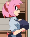  absurd_res amy_rose anthro aokushan apron big_breasts breasts cleavage clothed clothing eulipotyphlan female hedgehog hi_res holding_breast huge_breasts mammal sega solo sonic_the_hedgehog_(series) 