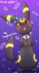  3_fingers ambiguous_gender black_body black_fur blush blush_lines eeveelution fingers fur generation_2_pokemon long_ears nintendo open_mouth pink_mouth pokemon pokemon_(species) sapphireluna standing tail text umbreon 