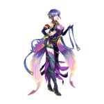  1girl boots breasts butterfly_hair_ornament cleavage detached_sleeves fairy_wings fake_wings fire_emblem fire_emblem:_the_blazing_blade fire_emblem_heroes gloves gold_trim hair_ornament high_heels hip_vent large_breasts looking_at_viewer official_alternate_costume pelvic_curtain purple_eyes purple_gloves purple_hair short_hair smile solo thigh_boots toyota_saori ursula_(fire_emblem) ursula_(resplindent)_(fire_emblem) very_short_hair white_background wings 