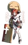  1girl a.b.a absurdres bandages blood chain full_body green_eyes guilty_gear guilty_gear_xx highres homunculus key key_in_head ko_jira object_through_head pale_skin paracelsus red_hair short_hair stitched_mouth stitches 