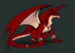  chain dragon fangs horn jewelry male membrane_(anatomy) membranous_wings mjenai red_body red_scales scales scalie solo teeth western_dragon wings 