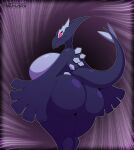  2023 5_fingers absurd_res anthro big_breasts big_butt biped breasts butt digital_media_(artwork) female fingers hexami hi_res huge_breasts huge_butt legendary_pokemon looking_back nintendo nude pokemon pokemon_(species) rear_view shadow_lugia shadow_pokemon simple_background smile solo thick_thighs wide_hips 