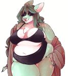  anthro bathrobe bedroom_eyes belly big_belly big_breasts breasts clothed clothing deer female fur fur_tuft green_body green_fur hi_res high_waisted_bottomwear high_waisted_panties love_handles mammal mostly_nude narrowed_eyes nonbinary_(lore) obese obese_female off_shoulder overweight overweight_female robe schopenhauer seductive simple_background solo thick_thighs tuft white_background white_body white_fur wide_hips 