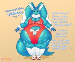  2023 absurd_res angry anthro areola areola_slip belly belly_expansion big_belly blue_body blush breasts clothed clothing cross-popping_vein dialogue eeveelution expansion female fusion generation_1_pokemon generation_4_pokemon hi_res lopunny nintendo overweight overweight_anthro overweight_female pokemon pokemon_(species) solo torn_clothing unseen_character vaporeon vulpgulps wardrobe_malfunction 