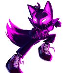  2_tails anthro bottomwear canid canine clothing copium_v cosplay crossover crossover_cosplay footwear fox gas_mask glowing hi_res jacket laces lying male mammal marvel mask miles_morales miles_prower multi_tail pants prowler_(marvel) purple_glow purple_light sega shoes sneakers solo sonic_the_hedgehog_(series) spider-man:_across_the_spider-verse spider-man_(series) tail topwear 
