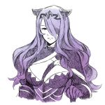  1girl armor breasts camilla_(fire_emblem) cleavage fire_emblem fire_emblem_fates gloves hallo-byby large_breasts looking_to_the_side purple_eyes purple_gloves purple_hair solo turtleneck upper_body 