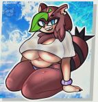  absurd_res anthro big_breasts bodily_fluids breasts canid canine champchidi chest_tuft chubby_female fan_character fangs female hi_res mammal nooki overweight raccoon_dog sega slightly_chubby smile smiling_at_viewer solo sonic_the_hedgehog sonic_the_hedgehog_(series) sweat sweatdrop tail tanuki teeth thick_tail thick_thighs translucent tuft 