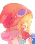  1boy 1girl amitie_(puyopuyo) ana_(rznuscrf) blonde_hair blush closed_eyes crying hand_on_another&#039;s_face puyopuyo red_headwear short_hair sig_(puyopuyo) simple_background white_background 