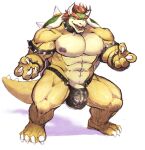 2023 abs anthro armband barazoku barefoot biceps big_bulge big_muscles bowser bracelet bulge claws clothed clothing collar deltoids eyebrows feet genitals hair hi_res horn huge_muscles jewelry koopa leather leather_clothing leather_thong leather_underwear looking_at_viewer male mario_bros muscular muscular_anthro muscular_male navel nintendo nipples non-mammal_nipples obliques oboroge_chan open_mouth open_smile pecs penis penis_base scalie shadow shell simple_background smile solo spiked_armband spiked_bracelet spiked_collar spiked_shell spiked_tail spikes spikes_(anatomy) standing teeth thong thong_only tongue topless underwear underwear_only vein white_background 