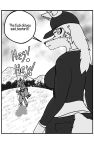  10:16 angry anime_eyes anthro black_and_white black_nose border canid canine canis clothed clothing comic cross-popping_vein dialogue ears_up female gradient_background group hair hat headgear headwear hi_res human long_hair lucypher_(xdreamers) mammal manga monochrome rcblackdie simple_background sky slur speech_bubble strong_language tail white_border wolf 