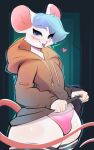  clothing haokan hi_res hoodie male mammal mouse mouse_tail murid murine panties rodent simple_background solo tongue tongue_out topwear underwear 