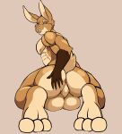  anthro anus balls butt droll3 genitals hand_on_butt hi_res lagomorph leporid looking_at_viewer male mammal muscular muscular_male presenting presenting_hindquarters rabbit rabbit_ears rear_view scut_tail short_tail solo tail tongue tongue_out 
