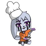  2023 absurd_res ambiguous_gender anthro bottomwear canid canine chef_hat chibi clothing cooking facial_markings fur grey_body grey_fur hat head_markings headgear headwear hi_res hoodie mammal markings mixing_bowl paws purple_eyes renv skirt solo topwear 
