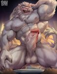  abs absurd_res anthro balls claws felid fur genitals hi_res humanoid_genitalia humanoid_penis league_of_legends lion male mammal muscular muscular_anthro muscular_male nipples pantherine pecs penis physen rengar_(lol) riot_games solo vein veiny_penis white_body white_fur 