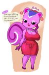  animal_crossing anthro big_breasts blush breasts clothed clothing dark_sclera dress english_text female fur hi_res mammal minus8 nintendo peanut_(animal_crossing) pink_body pink_fur rodent sciurid smile solo squirrel_tail text thick_thighs tree_squirrel 