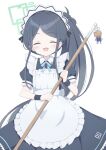  &lt;key&gt;_(blue_archive) &lt;key&gt;_(robot)_(blue_archive) 1girl :d apron aris_(blue_archive) aris_(maid)_(blue_archive) black_dress black_hair blue_archive blue_ribbon blush broom closed_eyes collared_shirt cowboy_shot dress frilled_apron frills green_halo halo high_ponytail highres holding holding_broom layered_clothes long_hair looking_at_viewer neck_ribbon open_mouth parted_bangs puffy_short_sleeves puffy_sleeves raised_eyebrows ribbon shirt short_sleeves sidelocks simple_background smile solo tyakomes variant_set white_apron white_background white_shirt wrist_cuffs 