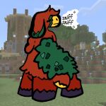  ambiguous_gender anthro beak building flower fur hair hooves microsoft minecraft mojang moss outside plant red_body red_fur red_hair sniffer sniffing solo taur tree xbox_game_studios yellow_beak 