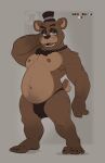  absurd_res anthro bear blue_eyes brown_body brown_fur bulge clothing five_nights_at_freddy&#039;s freddy_(fnaf) fur hat headgear headwear hi_res jumpy_jackal looking_at_viewer male mammal scottgames simple_background slightly_chubby slightly_chubby_male solo 