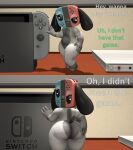  3d_(artwork) anthro big_butt butt canid canine digital_media_(artwork) featureless_crotch female flat_chested hi_res holding_butt looking_at_viewer looking_back looking_back_at_viewer mammal nintendo nintendo_switch papadragon69 solo switch_dog 