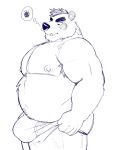  2023 anthro areola bear belly big_pecs bin_(artist) bottomwear bulge butt clothing detailed_bulge digital_media_(artwork) facial_piercing giant_panda hi_res male mammal meme monochrome musclegut nipples nose_piercing nose_ring overweight overweight_male pants pecs piercing portrait pulling_up_pants ring_piercing shirtless side_view simple_background solo three-quarter_portrait tight_bottomwear tight_clothing tight_pants tight_pants_(meme) underwear 