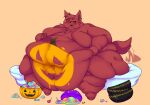  absurd_res anthro belly belly_overhang belly_painting big_belly big_butt blush butt candy canid canine canis demon dessert digital_media_(artwork) fat_rolls food fur grabbing_belly hair hand_on_stomach hi_res huge_belly jackal male mammal milkmeats moobs morbidly_obese morbidly_obese_anthro nude obese obese_anthro overweight overweight_anthro smile solo tail tail_motion tailwag zici_(johnnyfiveaces) 