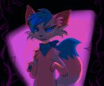  ambiguous_gender anthro bandanna bani_temari blep blue_body blue_eyes blue_fur blue_hair domestic_cat ezpups facial_tuft fangs felid feline felis fluffy fluffy_tail fur gloves_(marking) hair head_tuft heart_(marking) inner_ear_fluff kerchief leaf mammal markings pawpads pink_body pink_fur plant prick_ears solo tail teeth tongue tongue_out tuft vines 