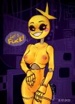  &lt;3 &lt;3_eyes animatronic anthro areola black_sclera breasts censored checken dialogue female five_nights_at_freddy&#039;s five_nights_at_freddy&#039;s_2 head_feathers head_tuft hi_res inviting_to_sex looking_at_viewer machine mosaic_censorship navel nipples nude pink_areola pink_nipples purple_background robot rosy_cheeks scottgames sharp_teeth simple_background smile solo speech_bubble talking_to_viewer teeth text thick_thighs toy_chica_(fnaf) tuft white_eyes wide_hips x-zeroframe yellow_body 