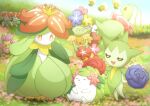  :d artist_name bellossom blue_flower blue_rose blue_sky blurry blurry_background bright_pupils bush cherrim cherrim_(sunshine) closed_eyes closed_mouth comfey commentary day eldegoss flower grass green_eyes highres lilligant looking_at_another looking_down meganium monaka_(hc_pkmn) no_humans open_mouth outdoors pink_flower pokemon pokemon_(creature) red_flower red_rose rose roselia_(pokemon) shaymin shaymin_(land) sitting sky smile standing symbol-only_commentary twitter_username white_pupils yellow_eyes 