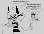  cooking cooking_pot demon dialogue duo english_text female food helluva_boss horn humanoid humor imp keno9988 male male/female millie_(helluva_boss) monochrome moxxie_(helluva_boss) pasta text 