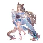  1girl absurdly_long_hair alpha_transparency animal_ears bare_shoulders barefoot blunt_bangs blush braid breasts brown_eyes closed_mouth collarbone erune feet full_body granblue_fantasy green_eyes hair_ornament heterochromia japanese_clothes kimono legs long_hair long_sleeves looking_at_viewer minaba_hideo official_art pholia pholia_(yukata) short_eyebrows small_breasts smile thick_eyebrows toenails toes transparent_background very_long_hair white_kimono wide_sleeves yukata 